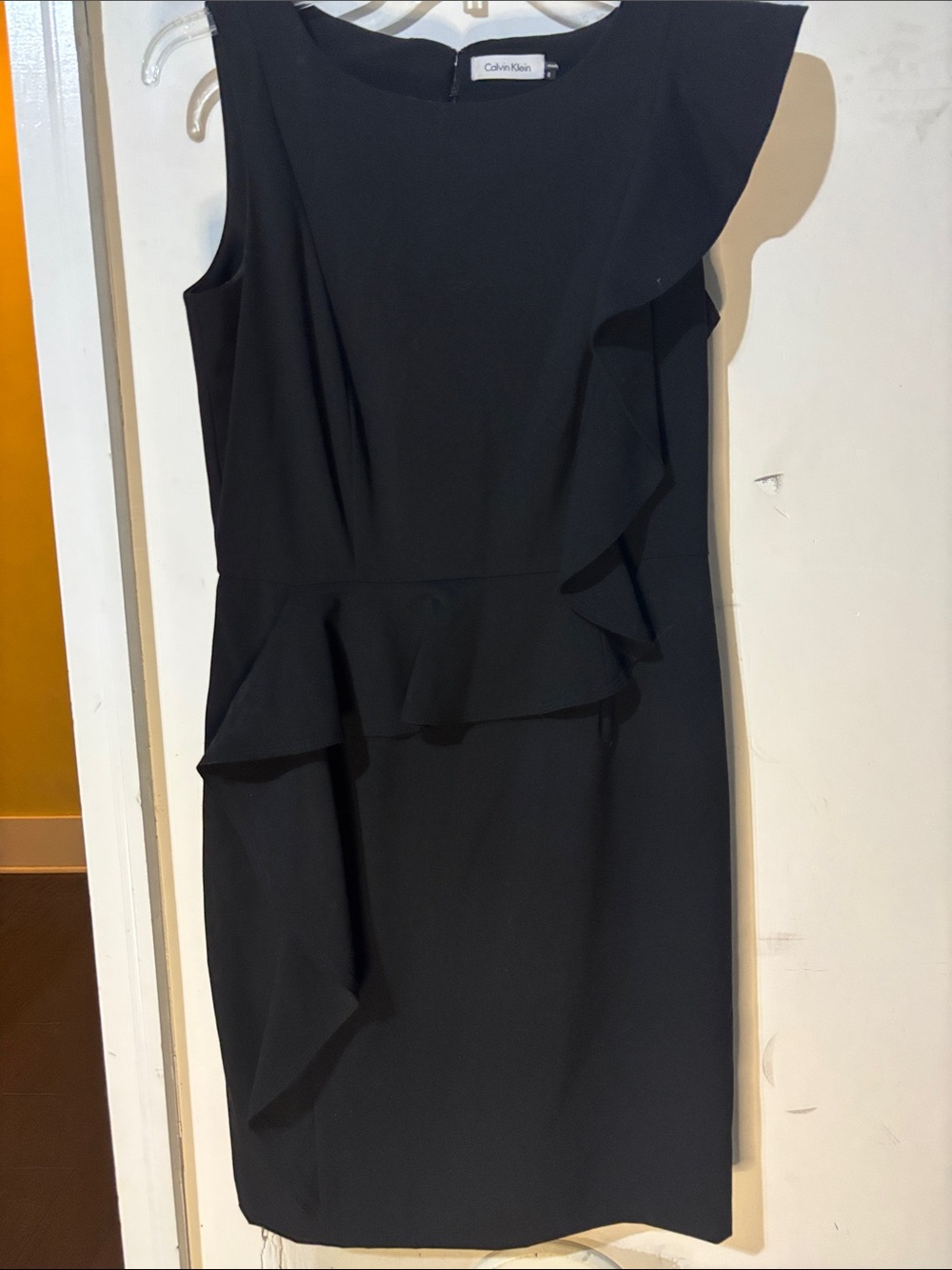 Calvin Klein Black Ruffle Midi Sheath Dress